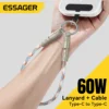 Essager 2 in 1 Type-C C To Type-C Fast Charging Cable Data Cord with Neck Straps Lanyard 60W PD Cable For iPhone Samsung Huawei