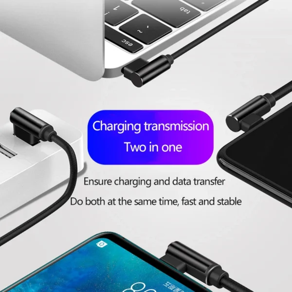40W 5A Fast Charge USB C Cable 90 Degree Right Angle Elbow Braided Nylon Cord Durable Long Phone Charging Data Sync Wire