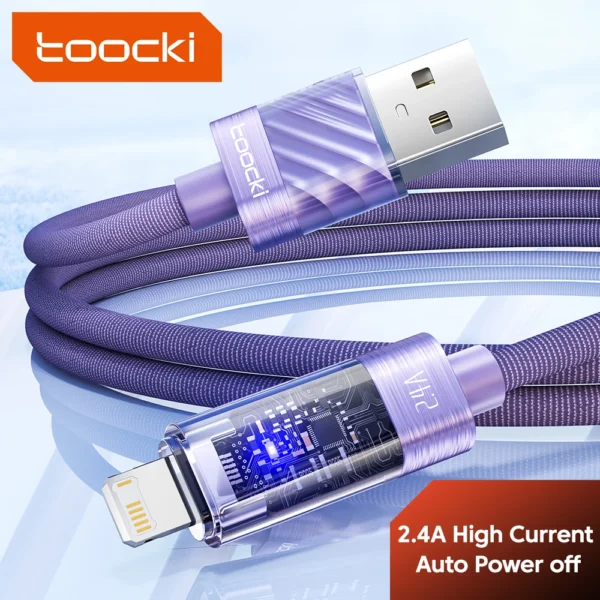 Toocki USB Cable For iPhone 14 13 12 11 Pro Max Xs 8 Automatic Power Off ED Indicator 2.4A Fast Charging Lighting Cable For IOS