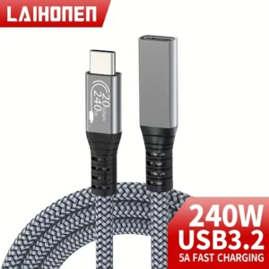 USB C extension cable 10ft 240W charging 20Gbps data transmission 4K Video USBC 3.2 Type C extension cable mobile phone etc