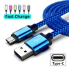 USB Type C Cable Date Sync 2.4A Fast Charging For Samsung Huawei Android Mobile Phone 1M 2M 3M Nylon Braided Wire Charger Cable