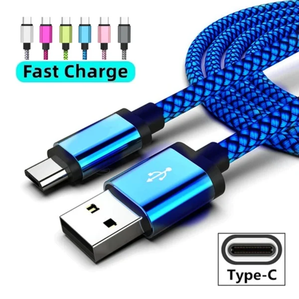USB Type C Cable Date Sync 2.4A Fast Charging For Samsung Huawei Android Mobile Phone 1M 2M 3M Nylon Braided Wire Charger Cable