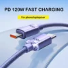 120W USB Type C Cable Type C to Type C Fast Charging Cord USB C Quick Charge Phone Cables For Samsung Xiaomi Huawei Realme