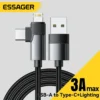 Essager 2-in-1 Right Angle Cable USB A To Typec Lighting 3A Fast Charging Elbow Data Cable For iPhone 16 15 14 Samsung iPad Pro