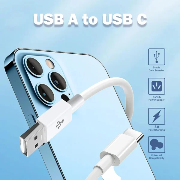 USB A to Type C Cable 3A Fast Charging Wire Mobile Phone Line USB C Adapter Cable Cord For Samsung Xiaomi Andriod Mouse Data